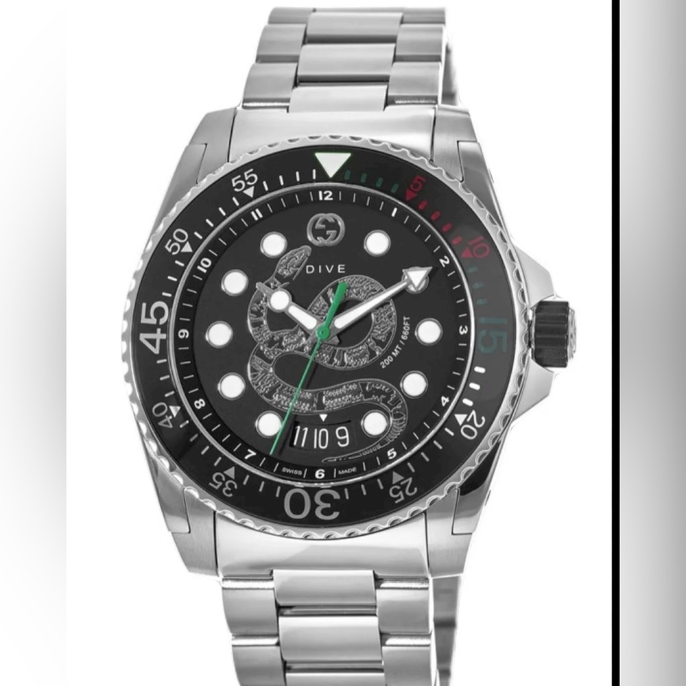 GUCCI
Dive 45mm Black Snake Dial Steel Men's Watch YA136218
